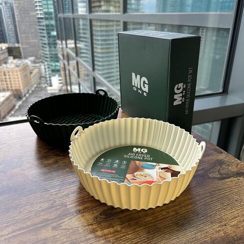 بطانات سيليكون للمقلاة الهوائية مكونة من قطعتين من MG ONE - بطانات مقلاة هوائية قابلة لإعادة الاستخدام - يجب أن تحتوي على ملحقات مقلاة هوائية - سلة مقلاة هوائية من السيليكون، 7.5 بوصة أزرق + وردي، من 3 إلى 5 لتر in Saudi Arabia