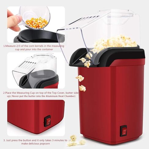 Hot Air Popper, Electric Popcorn Maker Machine with 1200W, No oil needed, Healthy and Delicious Snack for Kids, Adults. Great for Holding Parties in Home and Watching Movies with Family in Kuwait
