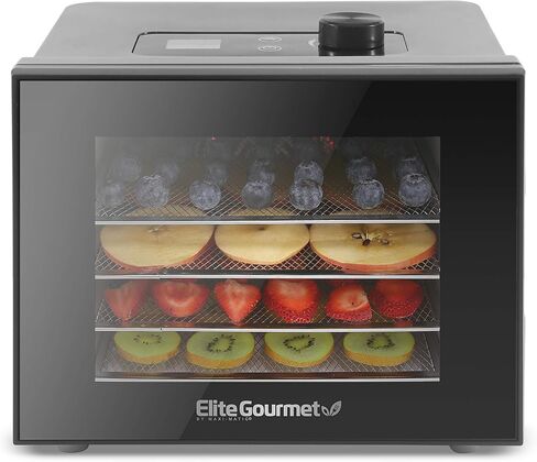 Elite Gourmet EFD308 Food Dehydrator, Stainless Steel Trays Food Dehydrator, Adjustable Temperature Controls, Jerky Herbs Fruit Veggies Snacks in Saudi Arabia