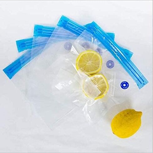 30 عبوة من أكياس سحاب مانعة للتسرب خالية من مادة BPA مع صمام هواء مزدوج الطبقة للطهي بالفراغ وقابلة لإعادة الاستخدام من البلاستيك حقيبة تجميد الساندويتش لتخزين الطعام والمطبخ 6.5 * 9 بوصة هدية مجانية 2 مشبك مانع للتسرب (صغير_أزرق) in Kuwait