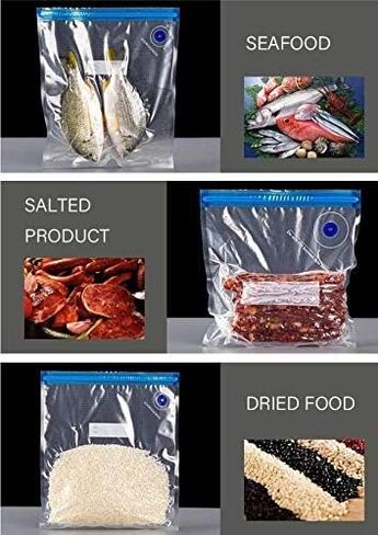 30 عبوة من أكياس سحاب مانعة للتسرب خالية من مادة BPA مع صمام هواء مزدوج الطبقة للطهي بالفراغ وقابلة لإعادة الاستخدام من البلاستيك حقيبة تجميد الساندويتش لتخزين الطعام والمطبخ 6.5 * 9 بوصة هدية مجانية 2 مشبك مانع للتسرب (صغير_أزرق) in Kuwait