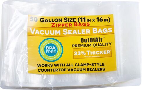 50 Zipper Vacuum Sealer Bags: Quart Size (8" x 12") - OutOfAir Vacuum Seal Zip Bags, Works with FoodSaver & Other Savers, 33% Thicker BPA Free Commercial Grade Great for Snacks On The Go in Saudi Arabia