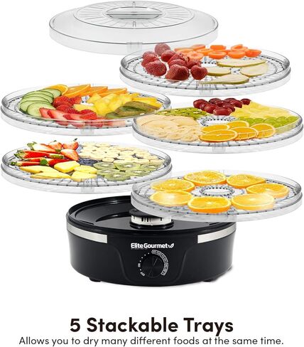Elite Gourmet EFD319 Food Dehydrator, 5 BPA-Free 11.4" Trays Adjustable Temperature Controls, Jerky, Herbs, Fruit, Veggies, Dried Snacks, Black in Saudi Arabia