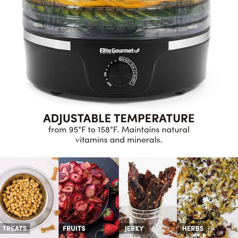Elite Gourmet EFD319 Food Dehydrator, 5 BPA-Free 11.4" Trays Adjustable Temperature Controls, Jerky, Herbs, Fruit, Veggies, Dried Snacks, Black in Saudi Arabia