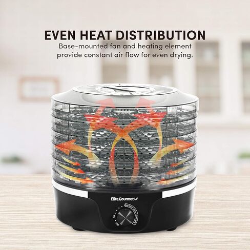 Elite Gourmet EFD319 Food Dehydrator, 5 BPA-Free 11.4" Trays Adjustable Temperature Controls, Jerky, Herbs, Fruit, Veggies, Dried Snacks, Black in Saudi Arabia