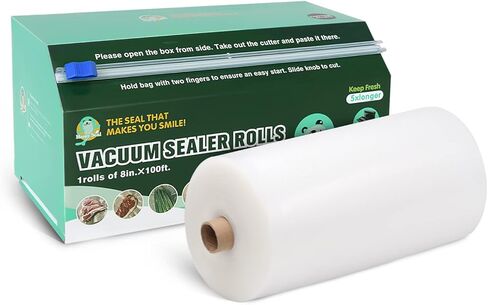 لفة ختم فراغ هابي سيل مقاس 8 × 100 بوصة مع قطاعة، أكياس مانعة للتسرب لحفظ الطعام، خالية من البيسفينول أ، درجة تجارية، رائعة لتخزين الطعام، وإعداد الوجبات والفيديو الرائع in Kuwait