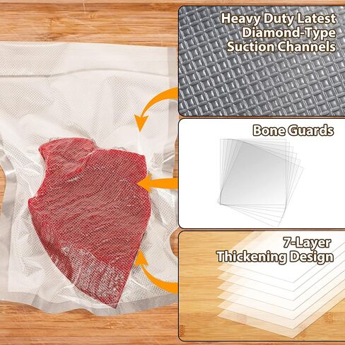 200 كيس من أكياس تفريغ الهواء، أكياس غلق مفرغة للطعام مقطعة مسبقًا للأغذية، أكياس غلق للوجبات شديدة التحمل خالية من البيسفينول A، أكياس عازلة للطعام من الدرجة التجارية لتخزين تفريغ الهواء وإعداد الوجبات in Kuwait