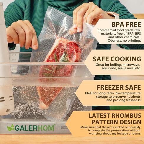 200 كيس من أكياس تفريغ الهواء، أكياس غلق مفرغة للطعام مقطعة مسبقًا للأغذية، أكياس غلق للوجبات شديدة التحمل خالية من البيسفينول A، أكياس عازلة للطعام من الدرجة التجارية لتخزين تفريغ الهواء وإعداد الوجبات in Kuwait