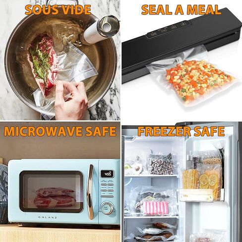 200 كيس من أكياس تفريغ الهواء، أكياس غلق مفرغة للطعام مقطعة مسبقًا للأغذية، أكياس غلق للوجبات شديدة التحمل خالية من البيسفينول A، أكياس عازلة للطعام من الدرجة التجارية لتخزين تفريغ الهواء وإعداد الوجبات in Kuwait