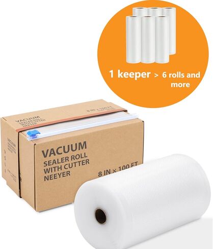 ناير اكياس اغلاق مفرغة من الهواء، 8 انش × 100 قدم مع قاطعة، مثالية لحفظ الطعام، خالية من البيسفينول ايه، امنة عالمية، رائعة للتخزين في الهواء الطلق، اعداد الوجبات او سو فيد in Kuwait