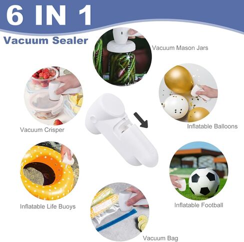 مجموعة أدوات تفريغ الهواء من Mason Jar، سدادة جرة الطعام الكهربائية لتخزين الطعام، مجموعة مضخة تفريغ محمولة 6 في 1 تناسب سدادة تعليب مكنسة كهربائية ذات فم واسع ومنتظم in Kuwait