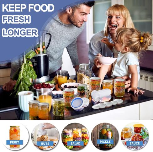 مجموعة أدوات تفريغ الهواء من Mason Jar، سدادة جرة الطعام الكهربائية لتخزين الطعام، مجموعة مضخة تفريغ محمولة 6 في 1 تناسب سدادة تعليب مكنسة كهربائية ذات فم واسع ومنتظم in Kuwait