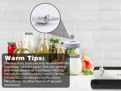 مجموعة خراطيم مانعة للتسرب والملحقات متوافقة مع مانع تسرب الطعام من FoodSaver، مجموعة مكنسة مانعة للتسرب من Mason Jar لجرة ماسون العادية ذات الفم العريض، غطاء إغلاق الجرار مع خرطوم وأغطية مرطبانات (أبيض) in Kuwait