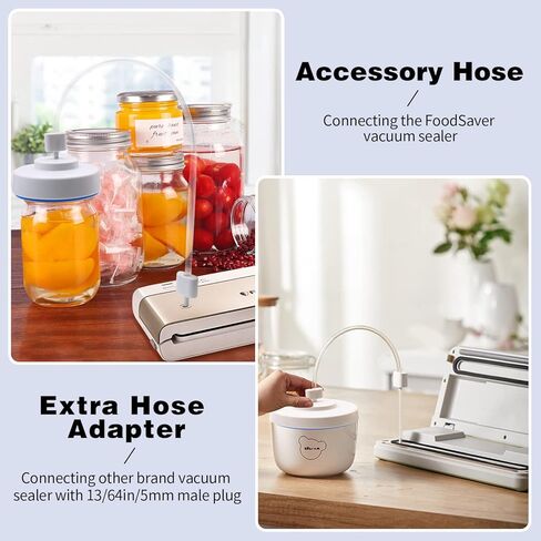 مجموعة خراطيم مانعة للتسرب والملحقات متوافقة مع مانع تسرب الطعام من FoodSaver، مجموعة مكنسة مانعة للتسرب من Mason Jar لجرة ماسون العادية ذات الفم العريض، غطاء إغلاق الجرار مع خرطوم وأغطية مرطبانات (أبيض) in Kuwait