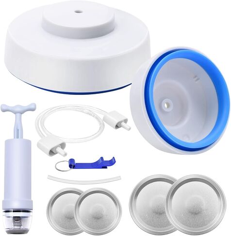 مجموعة خراطيم مانعة للتسرب والملحقات متوافقة مع مانع تسرب الطعام من FoodSaver، مجموعة مكنسة مانعة للتسرب من Mason Jar لجرة ماسون العادية ذات الفم العريض، غطاء إغلاق الجرار مع خرطوم وأغطية مرطبانات (أبيض) in Kuwait