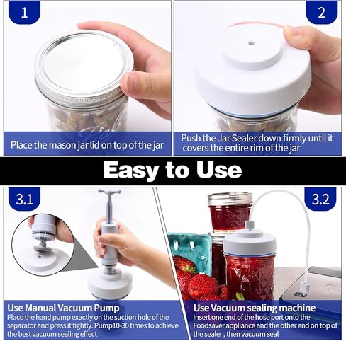 مجموعة خراطيم مانعة للتسرب والملحقات متوافقة مع مانع تسرب الطعام من FoodSaver، مجموعة مكنسة مانعة للتسرب من Mason Jar لجرة ماسون العادية ذات الفم العريض، غطاء إغلاق الجرار مع خرطوم وأغطية مرطبانات (أبيض) in Kuwait