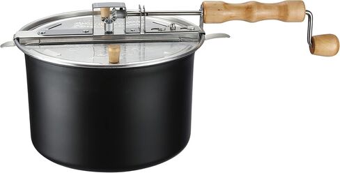Stovetop Popcorn Maker – 6.5-Quart Popper Pan with Wooden Crank Handle and Internal Kernel Stirrer by Great Northern Popcorn (Black) in Kuwait