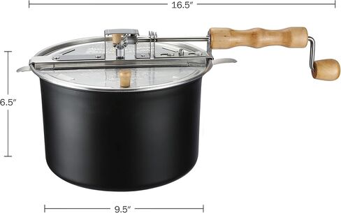 Stovetop Popcorn Maker – 6.5-Quart Popper Pan with Wooden Crank Handle and Internal Kernel Stirrer by Great Northern Popcorn (Black) in Kuwait