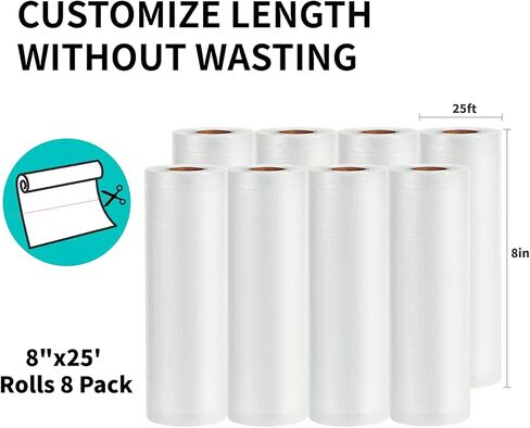 أكياس هابي سيل مانعة للتسرب 11x25 لفة 8 عبوات لحفظ الطعام، ختم الوجبة، خالية من البيسفينول A، درجة تجارية، رائعة لتخزين العطلات، إعداد الوجبات أو فيديو Sous in Kuwait