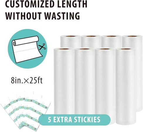 أكياس هابي سيل مانعة للتسرب 11x25 لفة 8 عبوات لحفظ الطعام، ختم الوجبة، خالية من البيسفينول A، درجة تجارية، رائعة لتخزين العطلات، إعداد الوجبات أو فيديو Sous in Kuwait