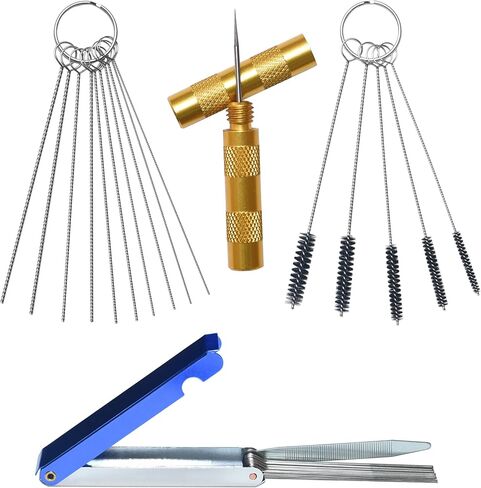 Carburetor Carbon Dirt Jet Remove Cleaner, 13 Cleaning Wires Set + 10 Cleaning Needles + 5 Nylon Brushes + 1 Sharp Pick Tool Kit for Motorcycle ATV Moped Welder Carb Chainsaw Spray Guns Torch Tips in Saudi Arabia