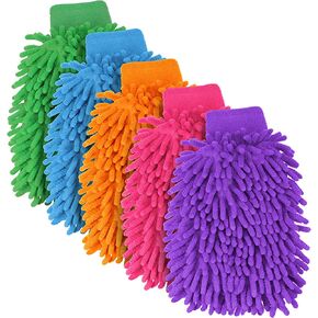 BBTO 5 Pieces Car Wash Mitts Chenille Microfiber Wash Glove Double Sided Scratch-Free Wash Mitt, 5 Colors