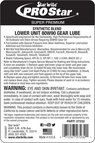 STAR BRITE Synthetic Blend Lower Unit Gear Lube 80w 90w - 1 GAL (027200) in Saudi Arabia