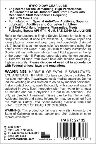STAR BRITE Synthetic Blend Lower Unit Gear Lube 80w 90w - 1 GAL (027200) in Saudi Arabia