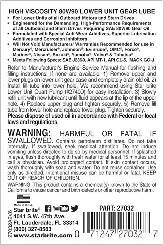 STAR BRITE Synthetic Blend Lower Unit Gear Lube 80w 90w - 1 GAL (027200) in Saudi Arabia