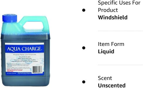Aqua Charge Windshield Washer Ultra Concentrate, 1 Bottle Makes 55 gallons of Finished Summer Product, Simply Add Methanol for a Winter Blend Down to -20F in Saudi Arabia