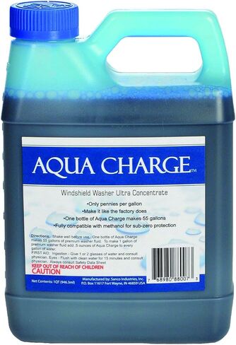 Aqua Charge Windshield Washer Ultra Concentrate, 1 Bottle Makes 55 gallons of Finished Summer Product, Simply Add Methanol for a Winter Blend Down to -20F in Saudi Arabia