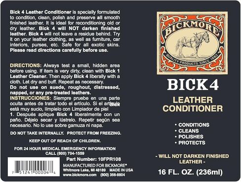 Bick 4 Leather Conditioner and Leather Cleaner 2 oz - Will Not Darken Leather - Safe For All Colors of Leather Apparel, Furniture, Jackets, Shoes, Auto Interiors, Bags & All Other Leather Accessories in Saudi Arabia