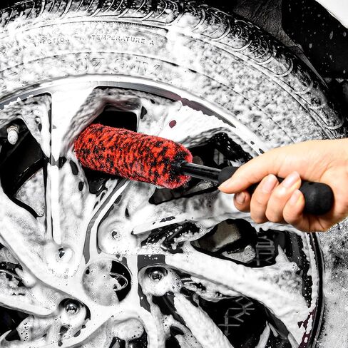 Metal Free Soft Wheel Rim Brush 4 Pack, Synthetic Car Cleaning Brush, Highly Water Absorption, Dense and Durable Tire Brush for Cleaning Wheels, Rims, Spokes, Fenders, Engines… in Saudi Arabia