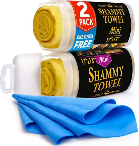 Premium Chamois Cloth for Car - 2pk Mini (17"x13") + 1 Towel Free - Super Absorbent Shammy Towel for Car - Scratch-Free & Reusable in Saudi Arabia