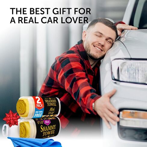 Premium Chamois Cloth for Car - 2pk Mini (17"x13") + 1 Towel Free - Super Absorbent Shammy Towel for Car - Scratch-Free & Reusable in Saudi Arabia