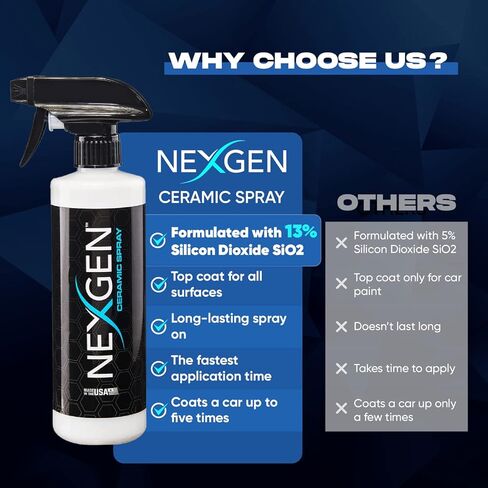 رذاذ ثاني أكسيد السيليكون من السيراميك من Nexgen - سهل الاستخدام، رذاذ طلاء السيراميك للسيارات - طلاء مانع للتسرب بدرجة احترافية للسيارات والمركبات الترفيهية والدراجات النارية والقوارب والمركبات الرباعية - زجاجة 8 أونصة in Kuwait