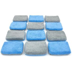 [Saver Applicator Terry] Microfiber Ceramic Coating Applicator Sponge with Plastic Barrier - 12 pack (Blue/Gray, Thin) in Saudi Arabia