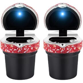 eing Car Ashtray Portable Bling Cigarette Smokeless Cylinder Cup Holder with Blue LED Light Indicator,Car Accessories for Women,Ideal for Car,Home and Office,1 - Pack Black+White