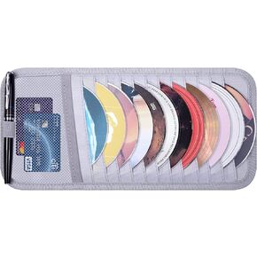 Car CD Case Holder, Wisdompro Vehicle Sun Visor Organizer for Cars with 12 DVD Storage Sleeves, 1 Mesh Pocket, 1 Pen Holder and Elastic Strap, Black
