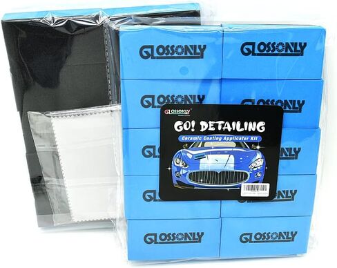 أداة وضع طلاء السيراميك من GLOSSONLY، 10 قطع من إسفنجة وضع تفاصيل السيارة مع 20 قطعة قماش من الألياف الدقيقة من جلد الغزال للسيارات، وشمع السيارة، والمركب، والتلميع، والبلسم، والزجاج والمزيد in Kuwait