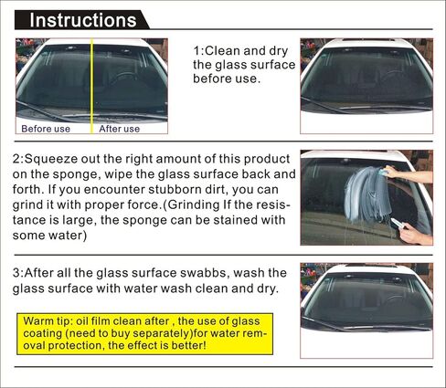 منظف لغشاء زيت السيارة، كريم إزالة غشاء زجاجي، منظف غشاء زيت الزجاج الأمامي للسيارة، مزيل بقع الماء مع إسفنجة (2 مجموعة مع إسفنجة) in Kuwait