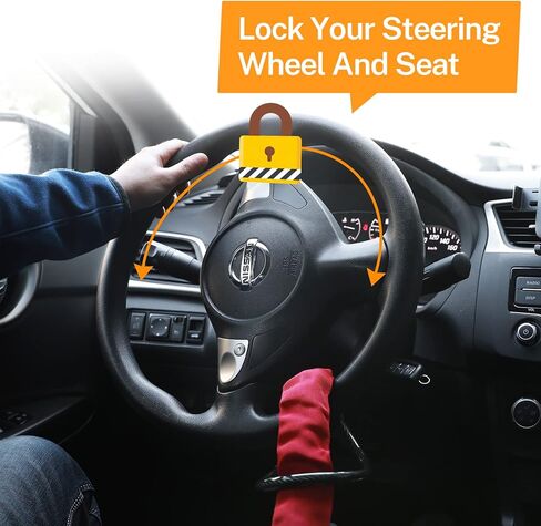 قفل عجلة القيادة، قفل حزام الأمان، جهاز مضاد للسرقة، أقفال عجلة القيادة للسيارات، سيارات الدفع الرباعي، عربة الجولف، أجهزة قفل ضد السرقة - أحمر in Kuwait