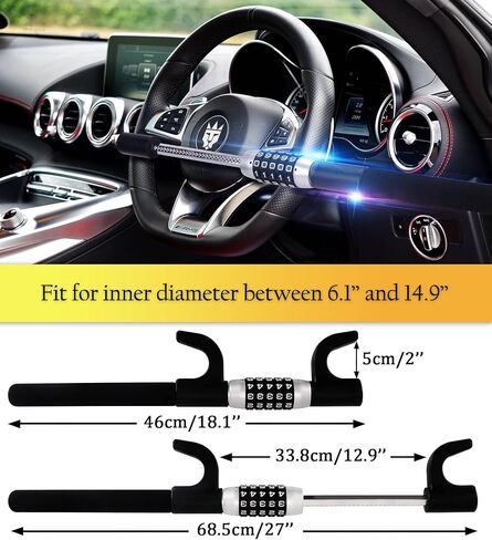 Tevlaphee Steering Wheel Lock Anti Theft Security Extendable Device Retractable Keyless Password 5 Coded Combination Antitheft Lock Heavy Duty Universal Fit for Vehicle Car Truck Van SUV Twin Hooks in Saudi Arabia