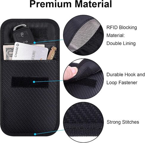 حقيبة فاراداي لمفتاح فوب، ويزدومبرو WP4694 RFID مفتاح فوب حامي RF إشارة السيارة حجب حامي قفص فاراداي، حقيبة مضادة للسرقة، مانع للقرصنة - أسود in Kuwait