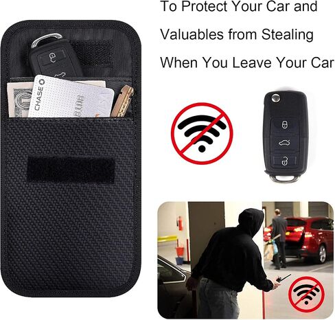 حقيبة فاراداي لمفتاح فوب، ويزدومبرو WP4694 RFID مفتاح فوب حامي RF إشارة السيارة حجب حامي قفص فاراداي، حقيبة مضادة للسرقة، مانع للقرصنة - أسود in Kuwait