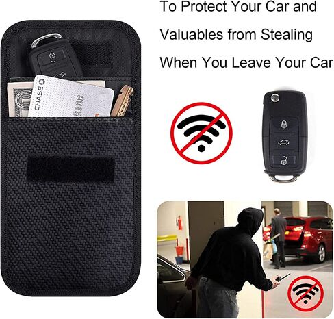 حقيبة فاراداي لمفتاح فوب، ويزدومبرو WP4694 RFID مفتاح فوب حامي RF إشارة السيارة حجب حامي قفص فاراداي، حقيبة مضادة للسرقة، مانع للقرصنة - أسود in Kuwait