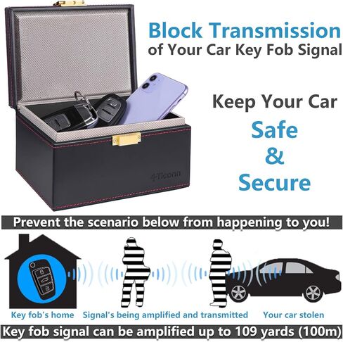 TICONN Faraday Box for Car Keys, Carbon Fiber RFID Key Fob Signal Blocker | Dual-Layer Shielding, Keyless Car Theft Protection, Phone & Card Signal Blocking, Luxurious Appearance, 3 Size Options in Kuwait