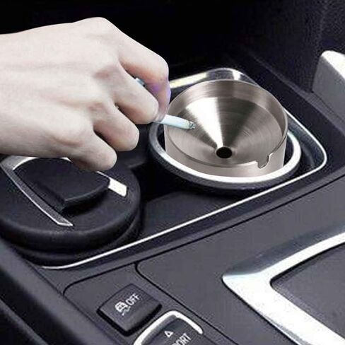 JOCHA Car Ashtray with lid smell proof Stainless Steel Portable Smokeless Detachable Windproof Self Extinguishing Butt Bucket Ash Tray for Most Car Cup Holder for Outdoor Travel Home Office (Silver) in Saudi Arabia