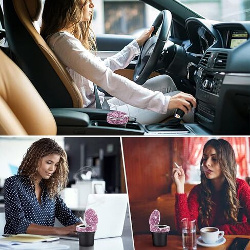 eing Car Ashtray Portable Bling Cigarette Smokeless Cylinder Cup Holder with Blue LED Light Indicator,Car Accessories for Women,Ideal for Car,Home and Office,1 - Pack Black+White in Kuwait