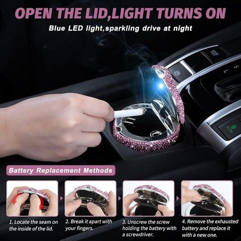 eing Car Ashtray Portable Bling Cigarette Smokeless Cylinder Cup Holder with Blue LED Light Indicator,Car Accessories for Women,Ideal for Car,Home and Office,1 - Pack Black+White in Kuwait